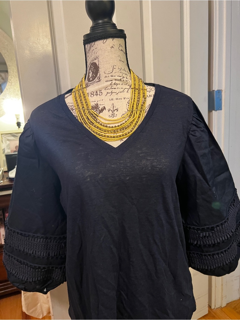 Chico's navy blue V-Neck Puff Sleeve Tunic sz 2 large NEW WITH TAGS